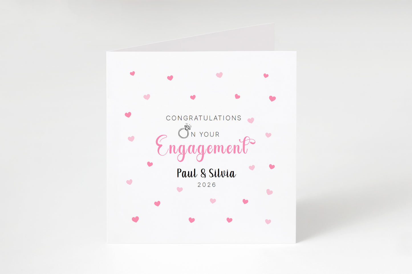 2026 Personalised Engagement Card with Custom Couple's Name – Congratulations on Your Engagement Card for Newly Engaged Couples, Him or Her - Pink Envelope Included