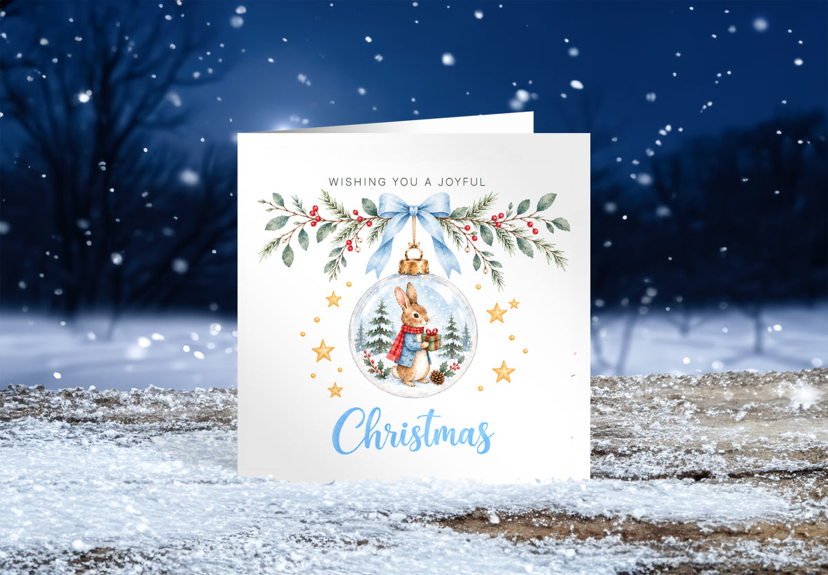 Christmas Card for Boys – Bunny in a Christmas Bauble