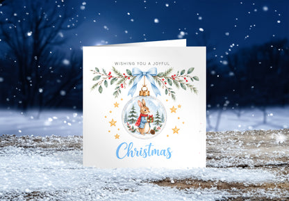 Christmas Card for Boys – Bunny in a Christmas Bauble