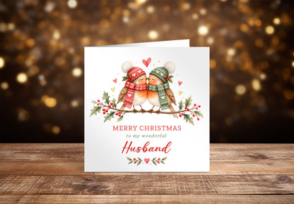 Cute Robin Couple Christmas Card for Husband – Merry Christmas My Wonderful Husband
