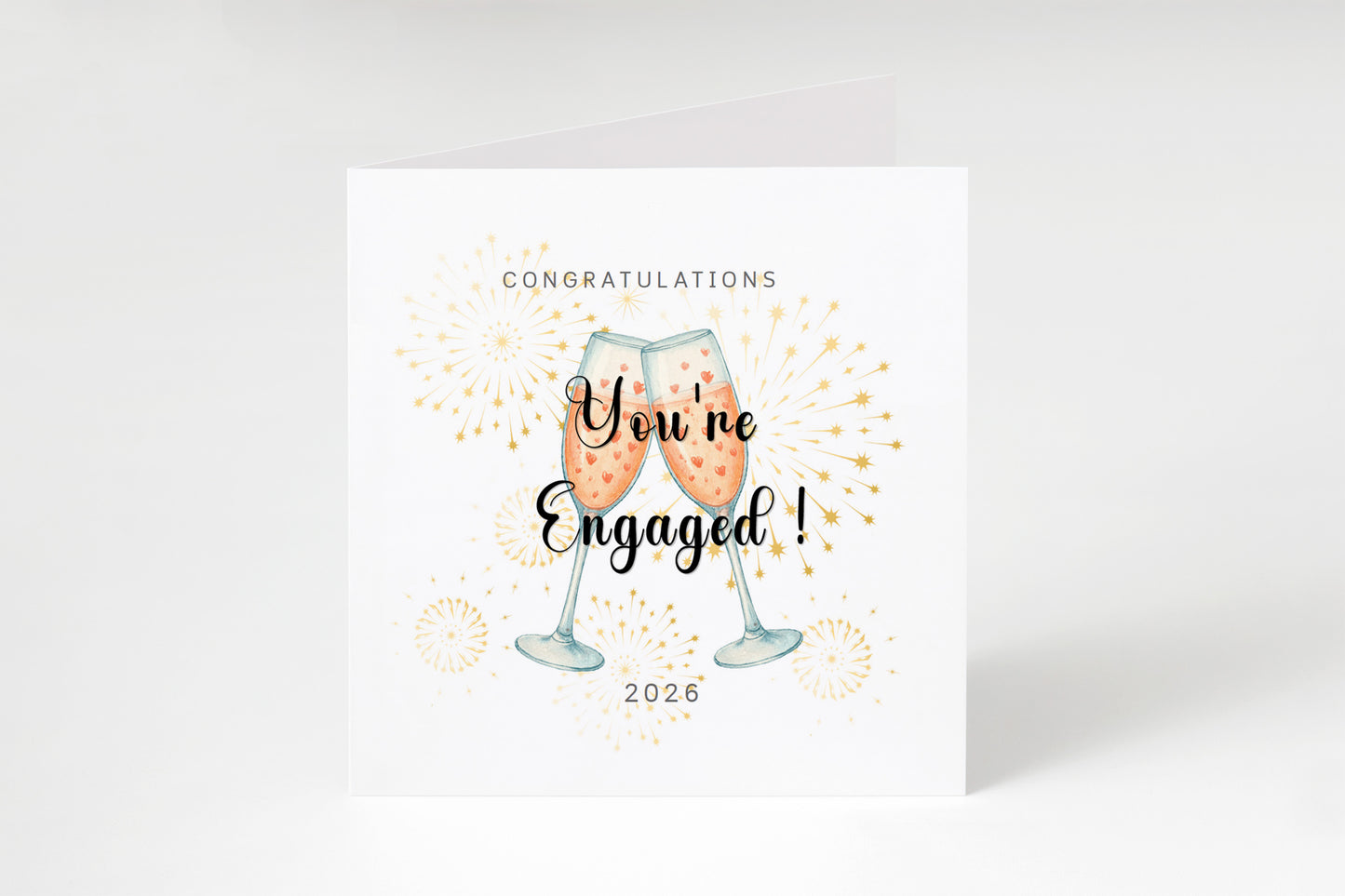 2026 Engagement Card - You’re Engaged Champagne Toast Design - Elegant Fireworks Congratulations Card for Newly Engaged Couple, Him or Her - Kraft Envelope Included