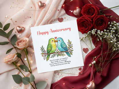 Cute Love Birds Anniversary Card with Romantic Poem for Wedding, Dating, Relationship Milestones –1st, 2nd, 3rd, 5th, 10th, 20th - For Him, Her, Wife, Husband, Couples