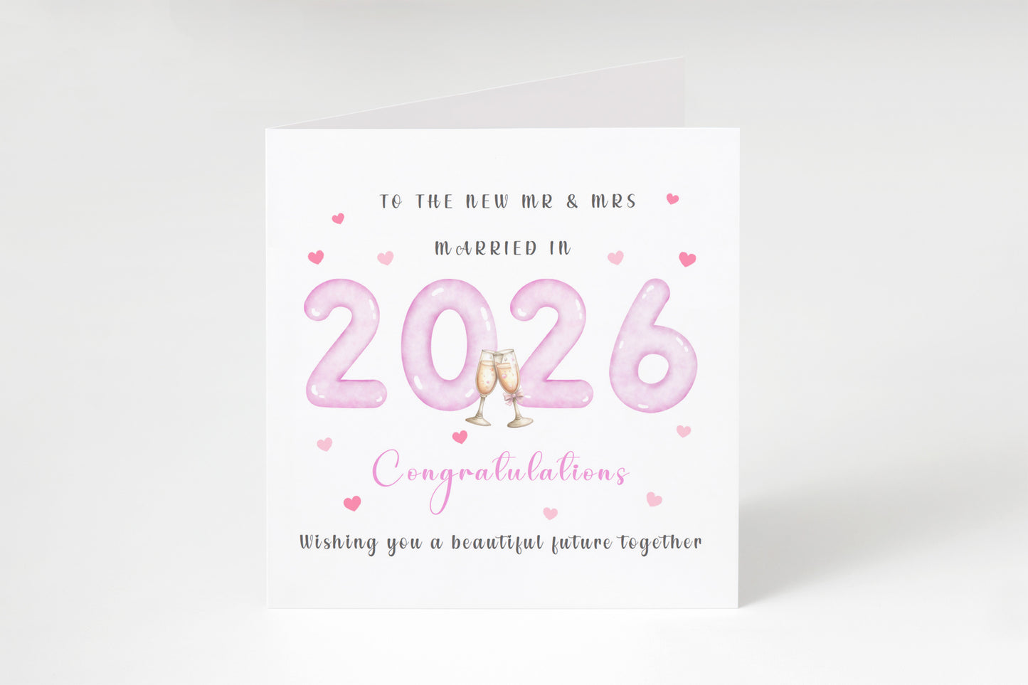 2026 New Mr & Mrs Wedding Card – Pink 2026 Champagne Toast Design – Congratulations Card for Newlyweds – Pink Envelope Included