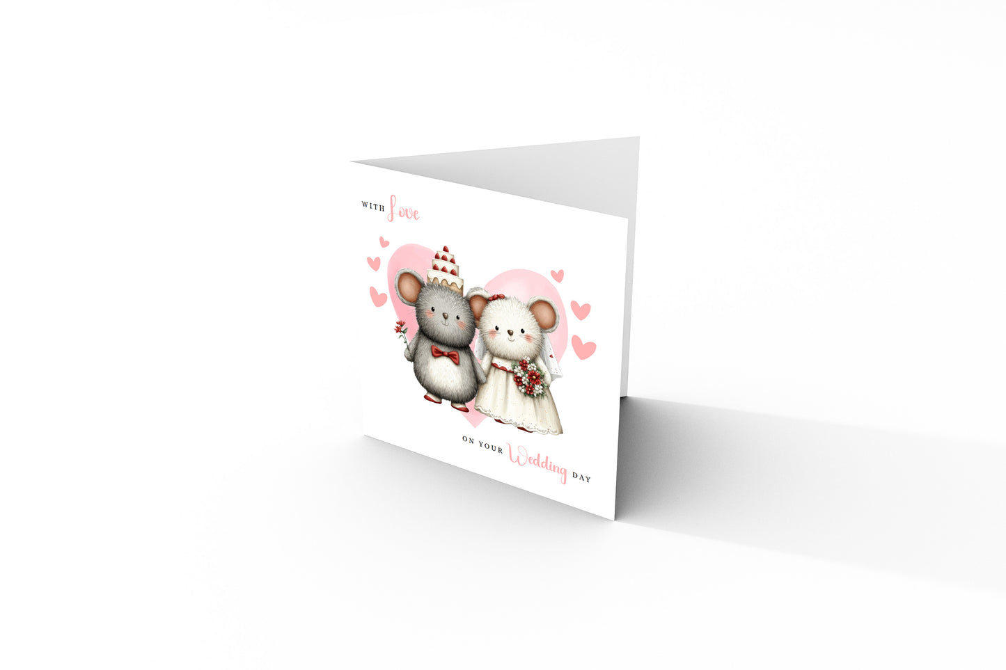 Cute Mouse Wedding Card – Wedding Congratulations Card – Adorable Animal Wedding Card – Romantic Wedding Day Card for Newlywed couples, Animal Lovers, Him or Her – Pink Envelope Included