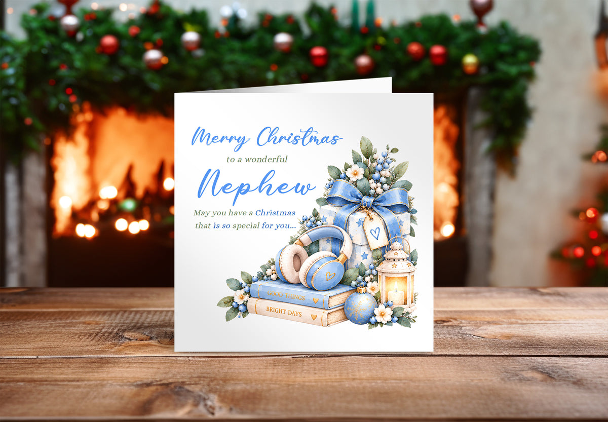 Christmas Card for Nephew –   Blue Festive Xmas Design