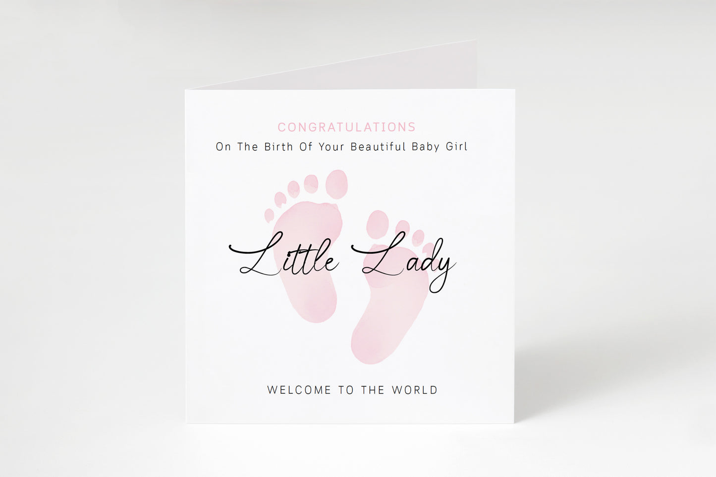 New Baby Girl Card Congratulations for Newborn Girl, Welcome To The World Card, Baby Shower for Daughter, Granddaughter, Niece, Little One - Baby Feet Design - Pink Envelope Included