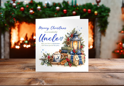 Christmas Card for Uncle – Blue Festive Christmas Design