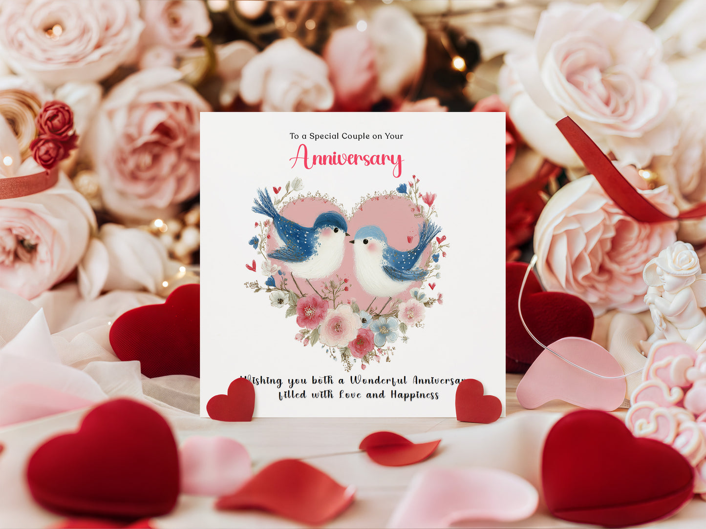 Romantic Love Birds Anniversary Card for Wedding, Dating, Relationship Milestones –1st, 2nd, 3rd, 5th, 10th, 20th - For Him, Her, Wife, Husband, Couples