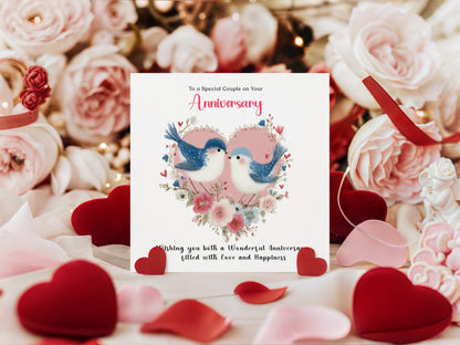 Romantic Love Birds Anniversary Card for Wedding, Dating, Relationship Milestones –1st, 2nd, 3rd, 5th, 10th, 20th - For Him, Her, Wife, Husband, Couples