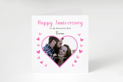 Personalised Photo Anniversary Card - Custom Message, Name & Photo for Wedding, Dating, Relationship Milestone 1st,10th, Him, Her, Wife, Husband, Partner, Couple - Pink Envelope Included