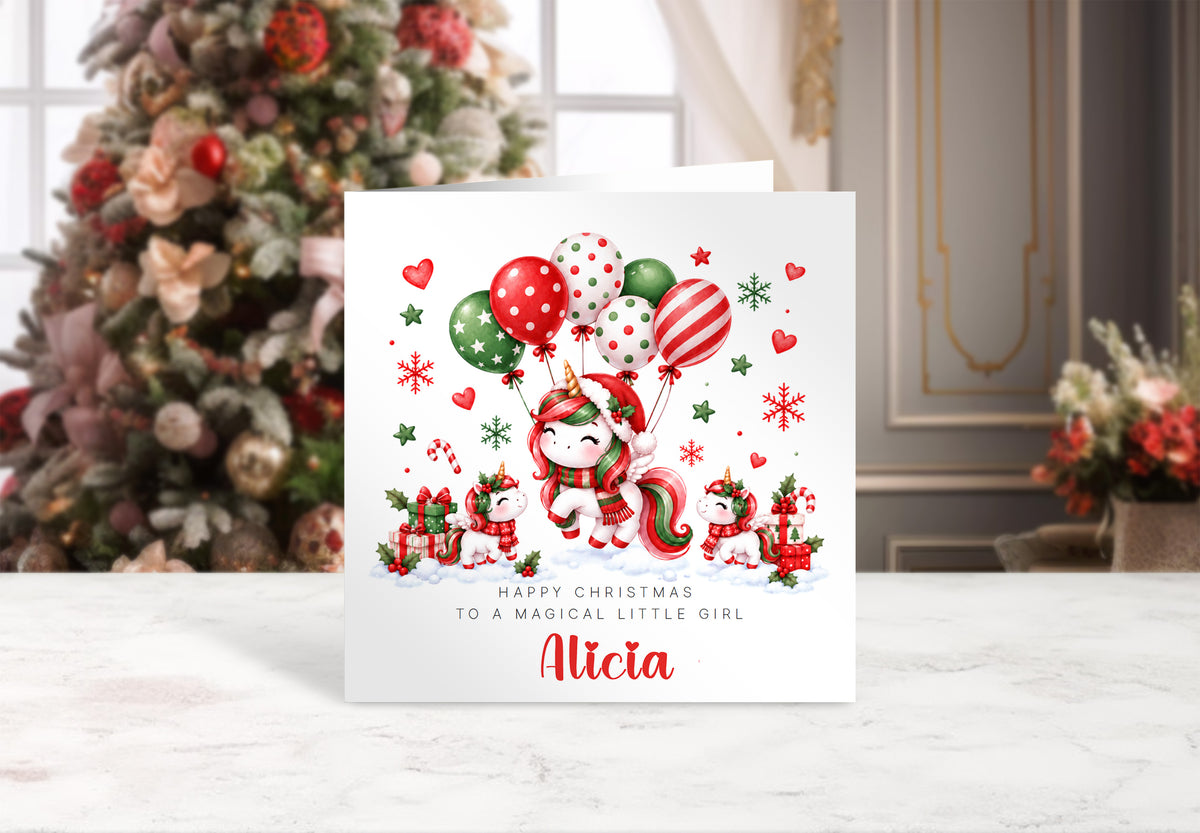 Personalised Magical Unicorn Christmas Card – Cute Christmas Card for Girls