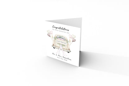 Personalised Wedding Card – Custom Couple's Names or  New Mr & Mrs Surname & Wedding Date – Elegant Wedding Car Design - Wedding Congratulations Card for Newlywed couples - Kraft Envelope Included