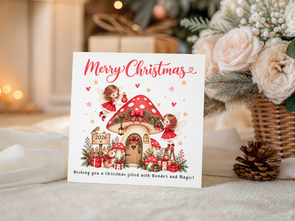 Cute Red Magical Fairy Christmas Card for Girls