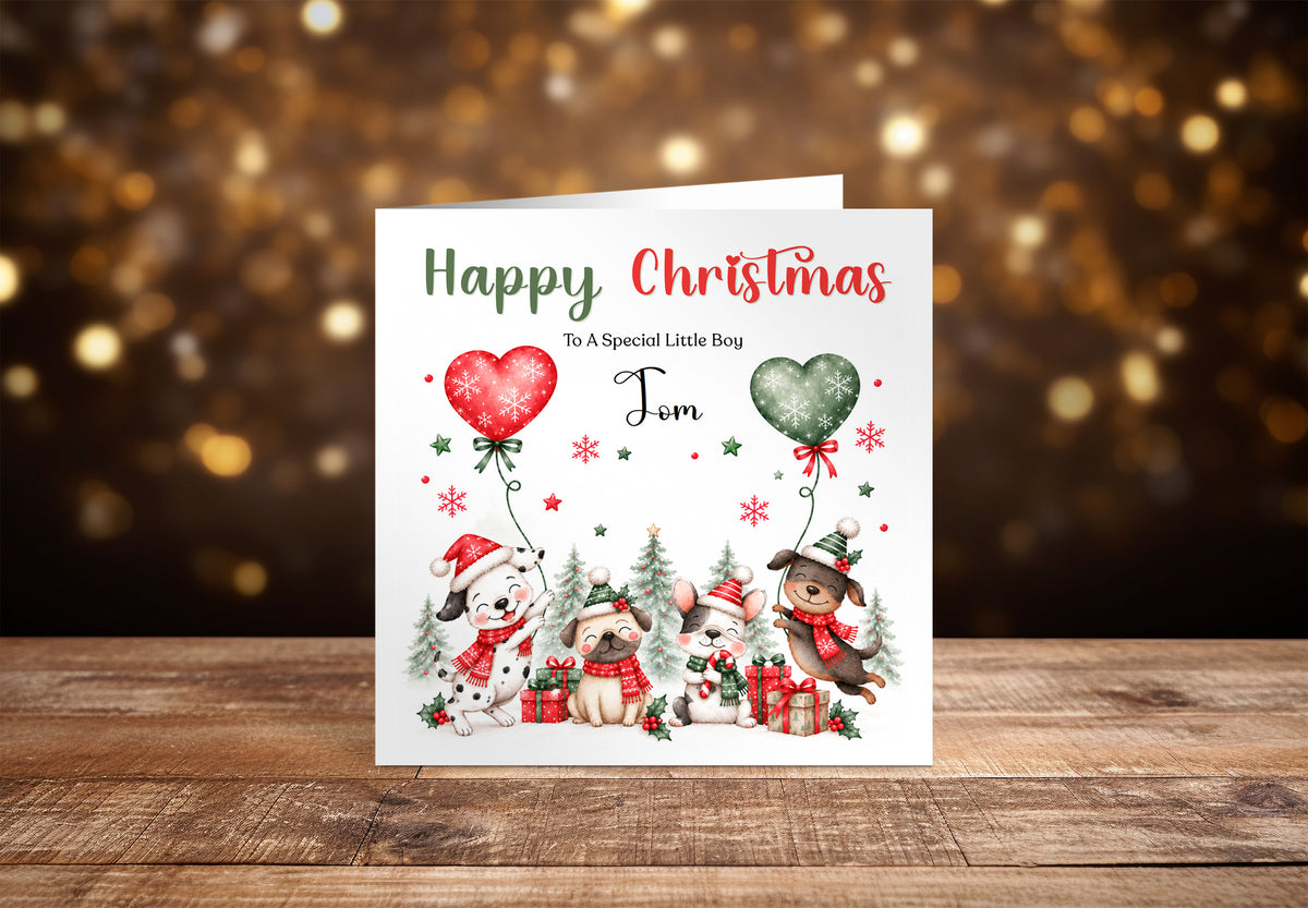 Personalised Christmas Card – Cute Christmas Puppy Dogs