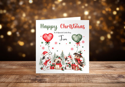Personalised Christmas Card – Cute Christmas Puppy Dogs