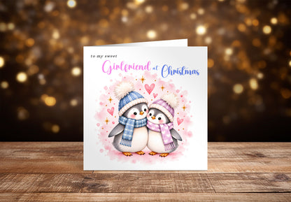 Merry Christmas Card for Girlfriend  – Cute Penguin Couple Christmas Card