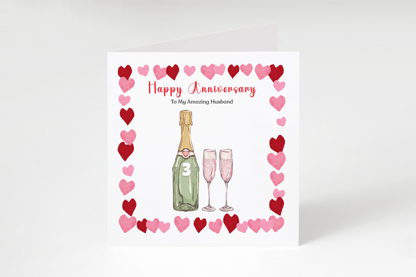 Personalised Anniversary Card - Elegant Prosecco Design - Custom Message and Years of Anniversary  for Wedding, Relationship, Him, Her, Wife, Husband, Partner, Couple - Pink Envelope Included