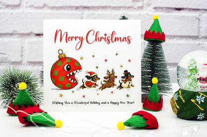 Funny Dachshund Christmas Card – Cute Festive Sausage Dogs Christmas Card