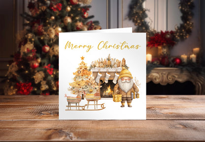 Golden Christmas Card for Kids – Santa & Reindeer