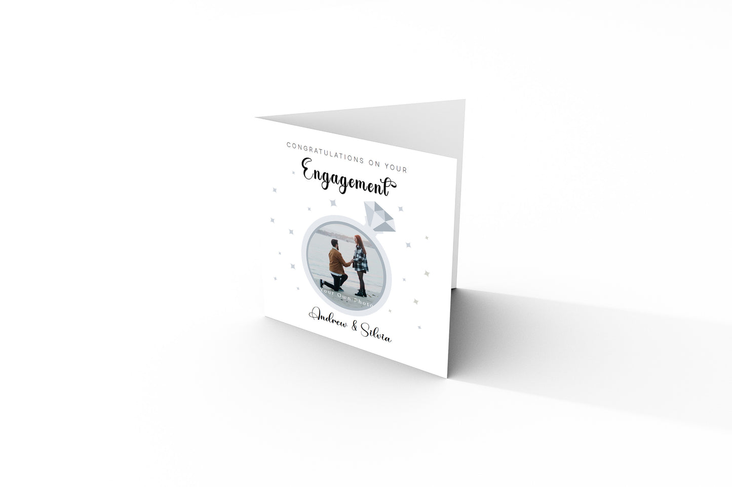 Personalised Photo Engagement Card – Custom Photo & Couple's Names - Diamond Ring Photo Frame Design - Congratulations Engagement Card for Newly Engaged Couples - Kraft Envelope Included