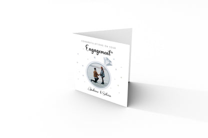 Personalised Photo Engagement Card – Custom Photo & Couple's Names - Diamond Ring Photo Frame Design - Congratulations Engagement Card for Newly Engaged Couples - Kraft Envelope Included
