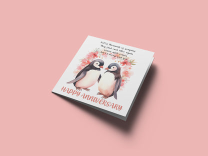 Romantic Penguin Couple Anniversary Card for Wedding, Dating, Relationship Milestones 1st, 2nd, 3rd, 5th, 10th, 20th 30th - For Him, Her, Wife, Husband, Couples - Red Envelope Included