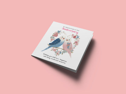 Cute Budgie Love Birds Anniversary Card for Wedding, Dating, Relationship Milestones –1st, 2nd, 3rd, 5th, 10th, 20th - For Him, Her, Wife, Husband, Couples