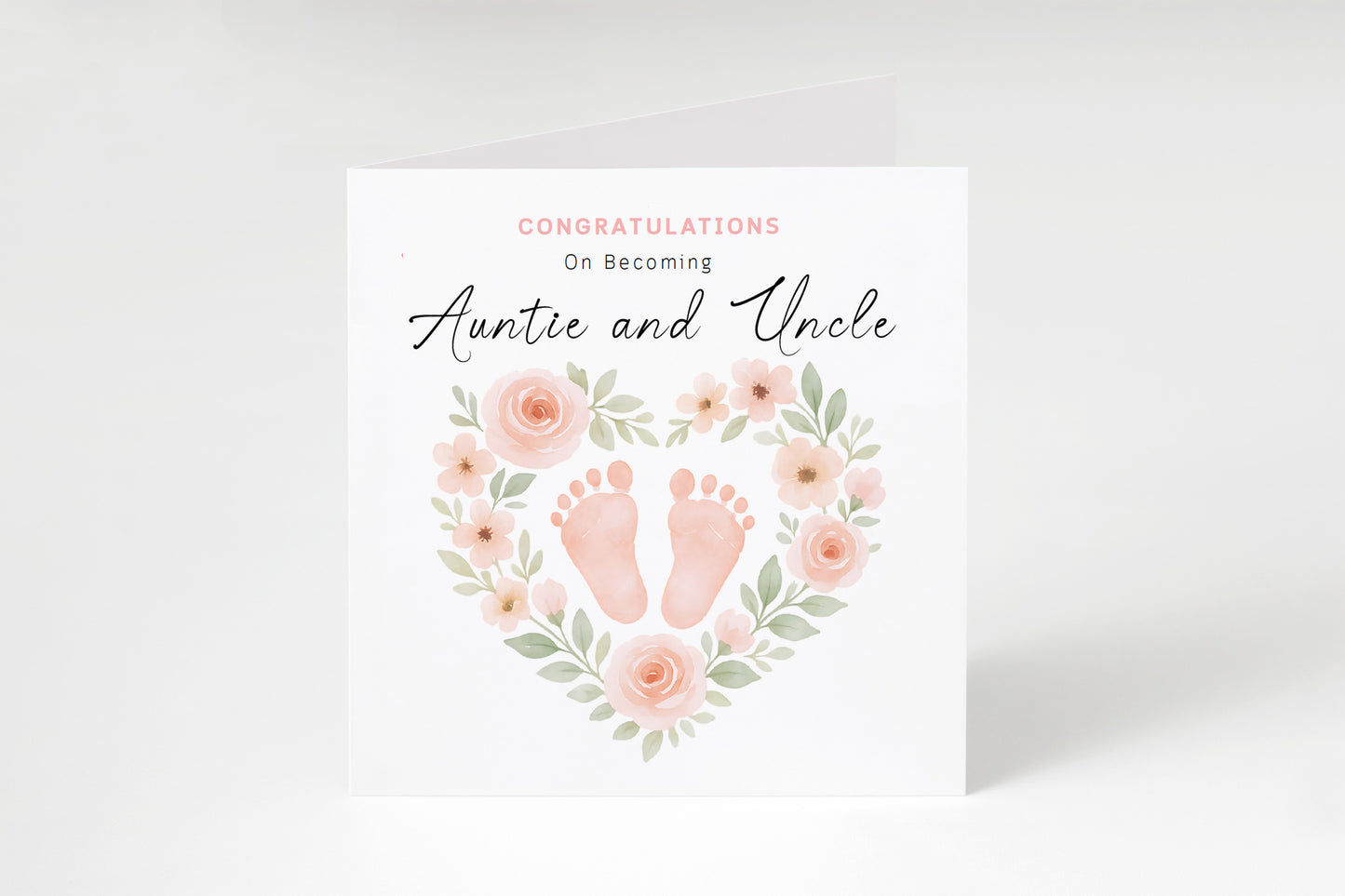 Personalised New Baby Girl Card – Congratulations On Becoming Mum, Dad, Brother, Sister or Grandparents – Custom Recipient Names Card for New Role – Pink Floral Baby Feet design with Pink Envelope