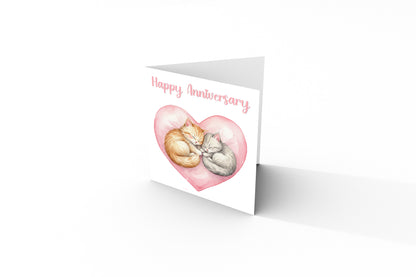 Cute Cats Anniversary Card - Romantic Love Card for  Wedding, Dating, Relationship Milestones1st, 2nd,10th - For Cat Lovers, Him, Her, Wife, Husband, Partner, Couples - Pink Envelope Inclided
