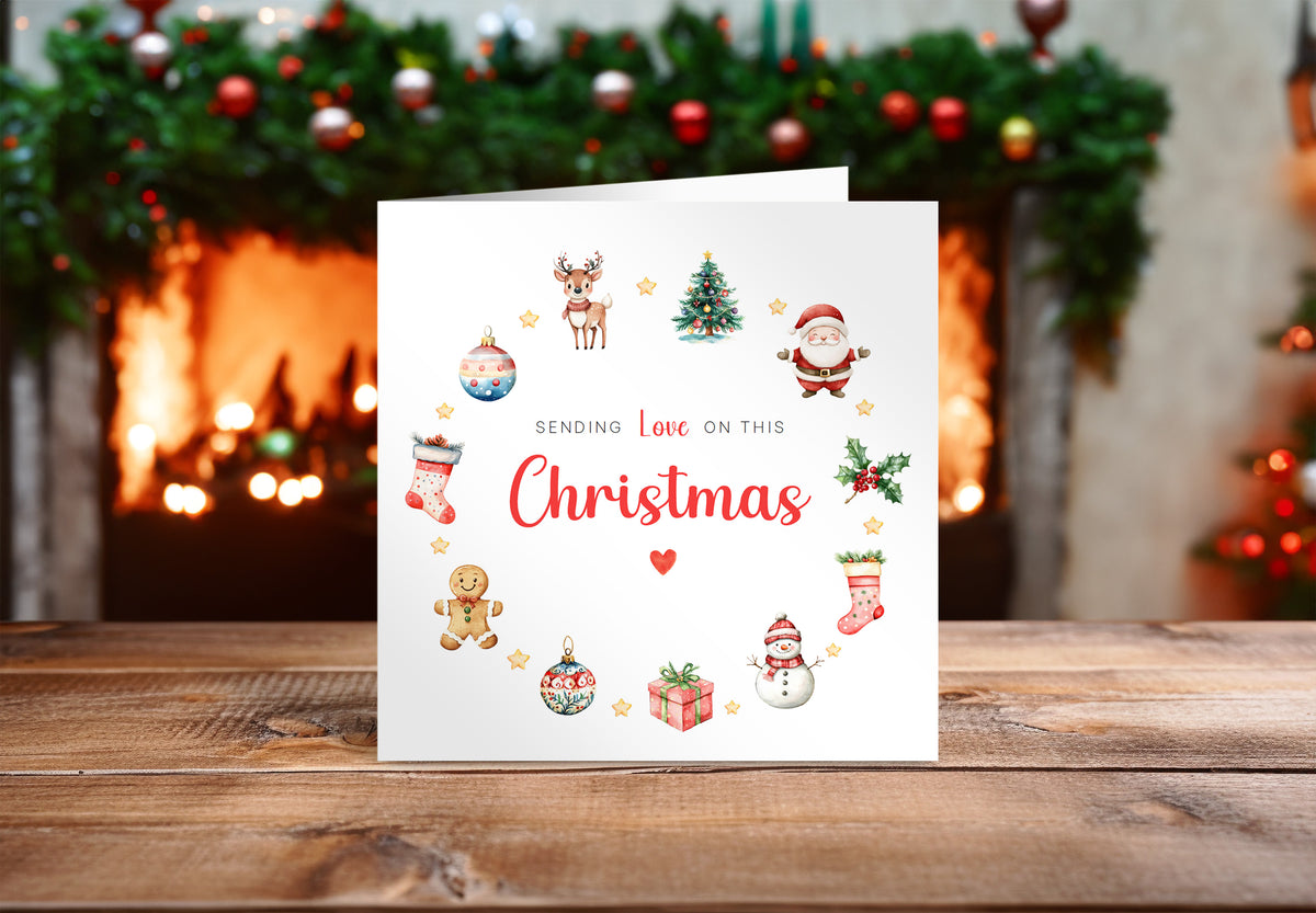 Christmas Card – Festive Red & Green Design with Santa, Reindeer & Christmas Tree