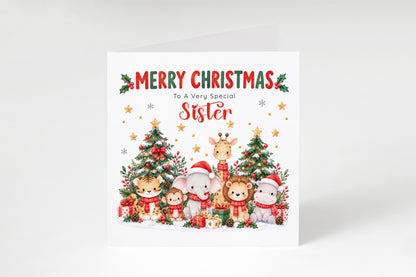 Jungle Animals Christmas Card for Sister - Cute Safari Animals Design