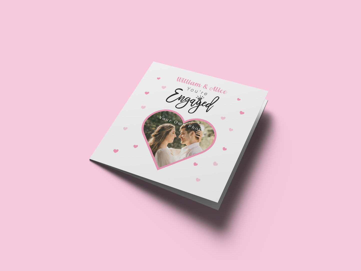 Personalised Photo Engagement Card – Custom Photo & Couple's Names - Heart Photo Frame Design - Congratulations Engagement Card for Newly Engaged Couples - Pink Envelope Included