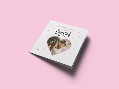 Personalised Photo Engagement Card – Custom Photo & Couple's Names - Heart Photo Frame Design - Congratulations Engagement Card for Newly Engaged Couples - Pink Envelope Included