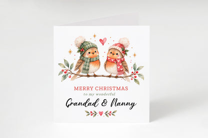Christmas Card for Grandad and Nanny – Cute Robin Couple Design