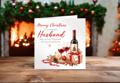 Christmas Card for Husband –   Romantic Wine & Festive Design