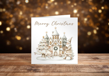 Beige Christmas Card for Him or for Her – Santa & Reindeer