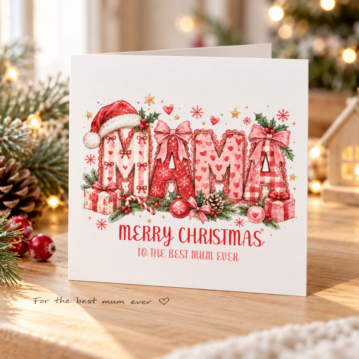 Pink Merry Christmas Card to the Best Mum Ever