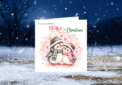 Merry Christmas Card for Wife  – Cute Penguin Couple Christmas Card