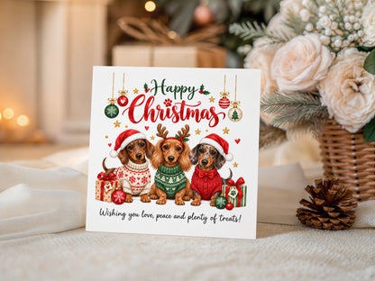 Dachshund Christmas Card for Dog Lovers – Cute Festive Sausage Dogs, Santa & Christmas Design