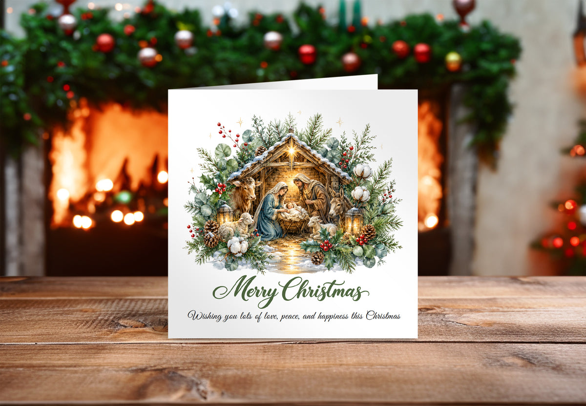 Religious Christmas Card – Nativity Scene & Christmas Blessings 🎄🕊️