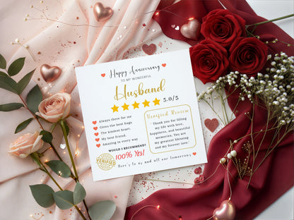 Funny Anniversary Card for Him - 5 Star Review Anniversary Card for Husband, Wedding, Dating, Relationship Milestones 1st, 2nd, 3rd, 5th, 10th, 20th 30th - Kraft Envelope Included