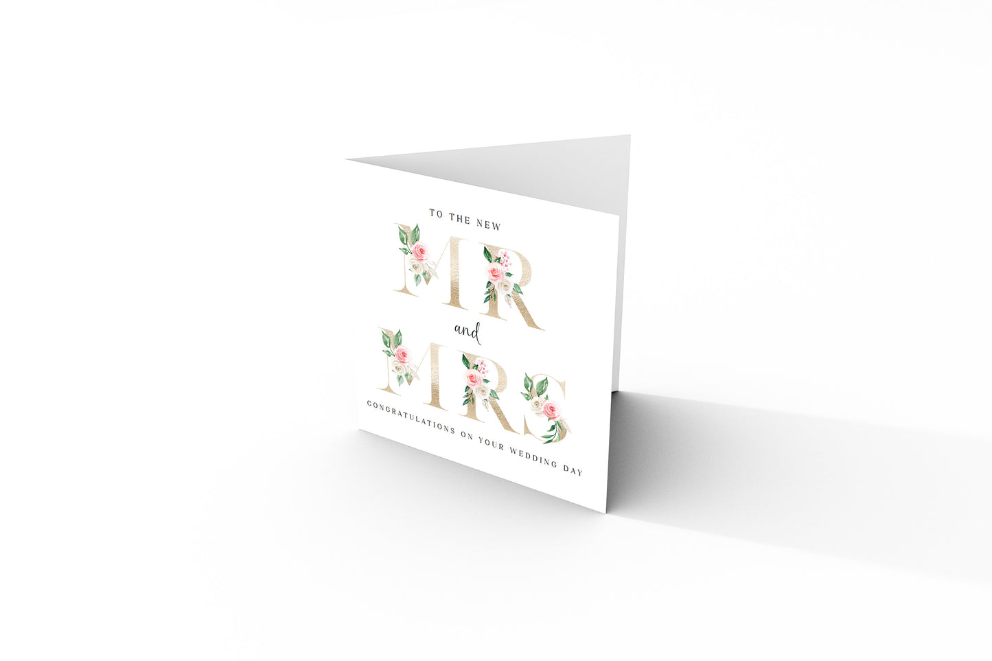 New Mr & Mrs Wedding Card  – Elegant Gold Effect Floral Letters Design - Romantic Wedding Congratulations Keepsake Card for Newlywed couples, Him or Her - Kraft Envelope Included