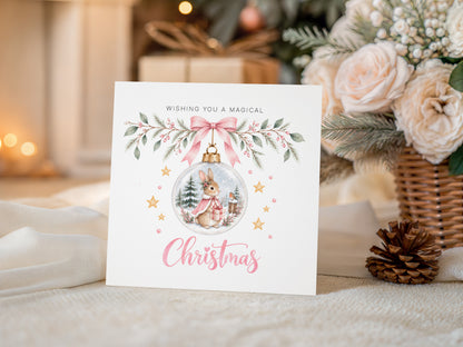 Christmas Card for Girls – Bunny in a Christmas Bauble