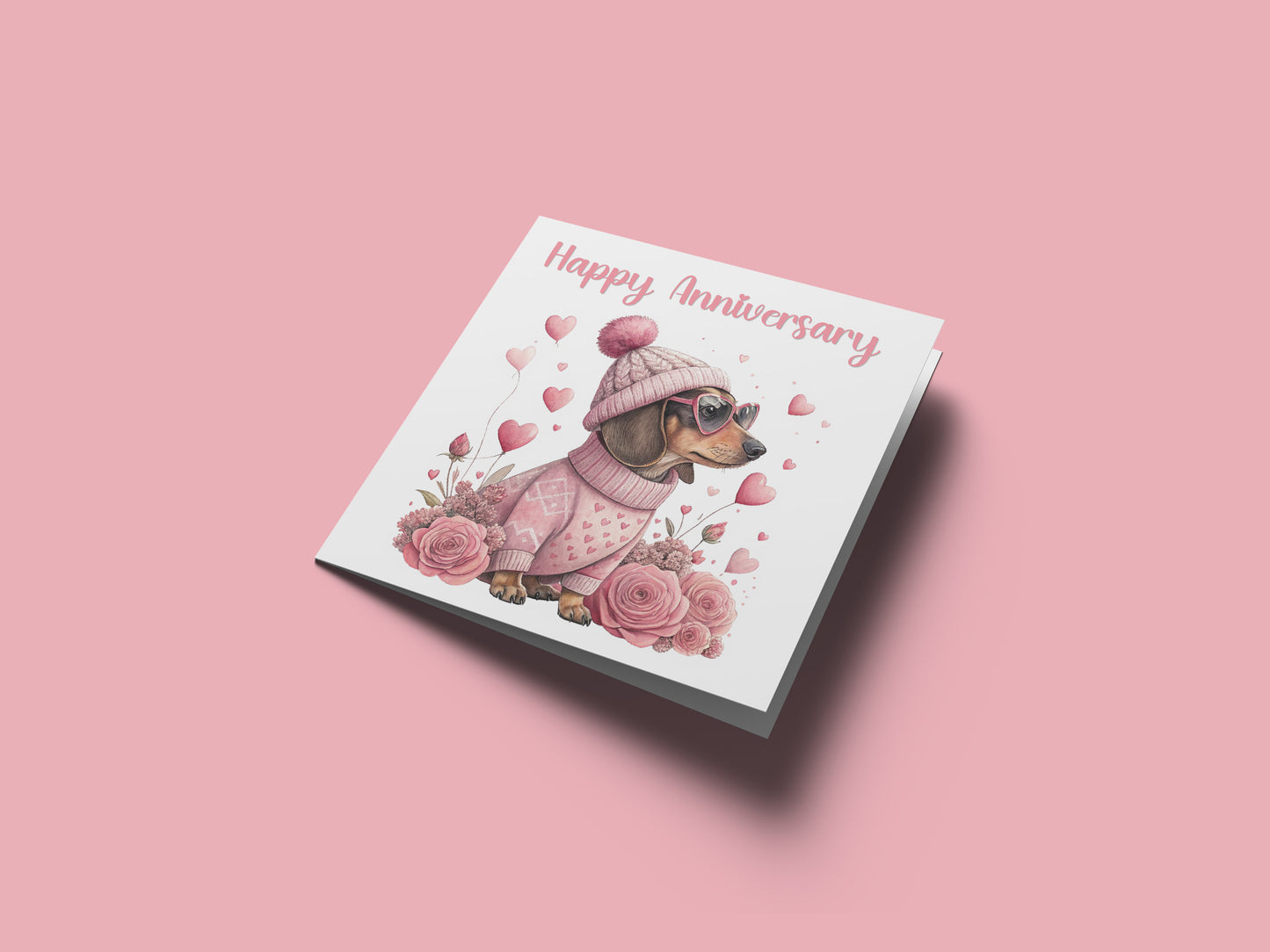 Pink Dachshund Anniversary Card - Cute Sausage Dog Design for Wedding, Dating, Relationship Milestones –1st, 2nd, 3rd, 5th, 10th, 20th - For Dog Lovers, Him, Her, Wife, Husband, Couples