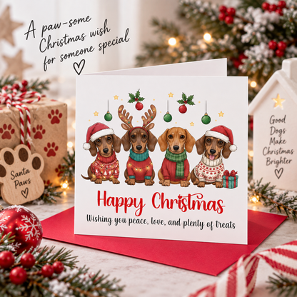 Dachshund Christmas Card for Dog Lovers – Cute Festive Sausage Dogs, Santa & Christmas Design