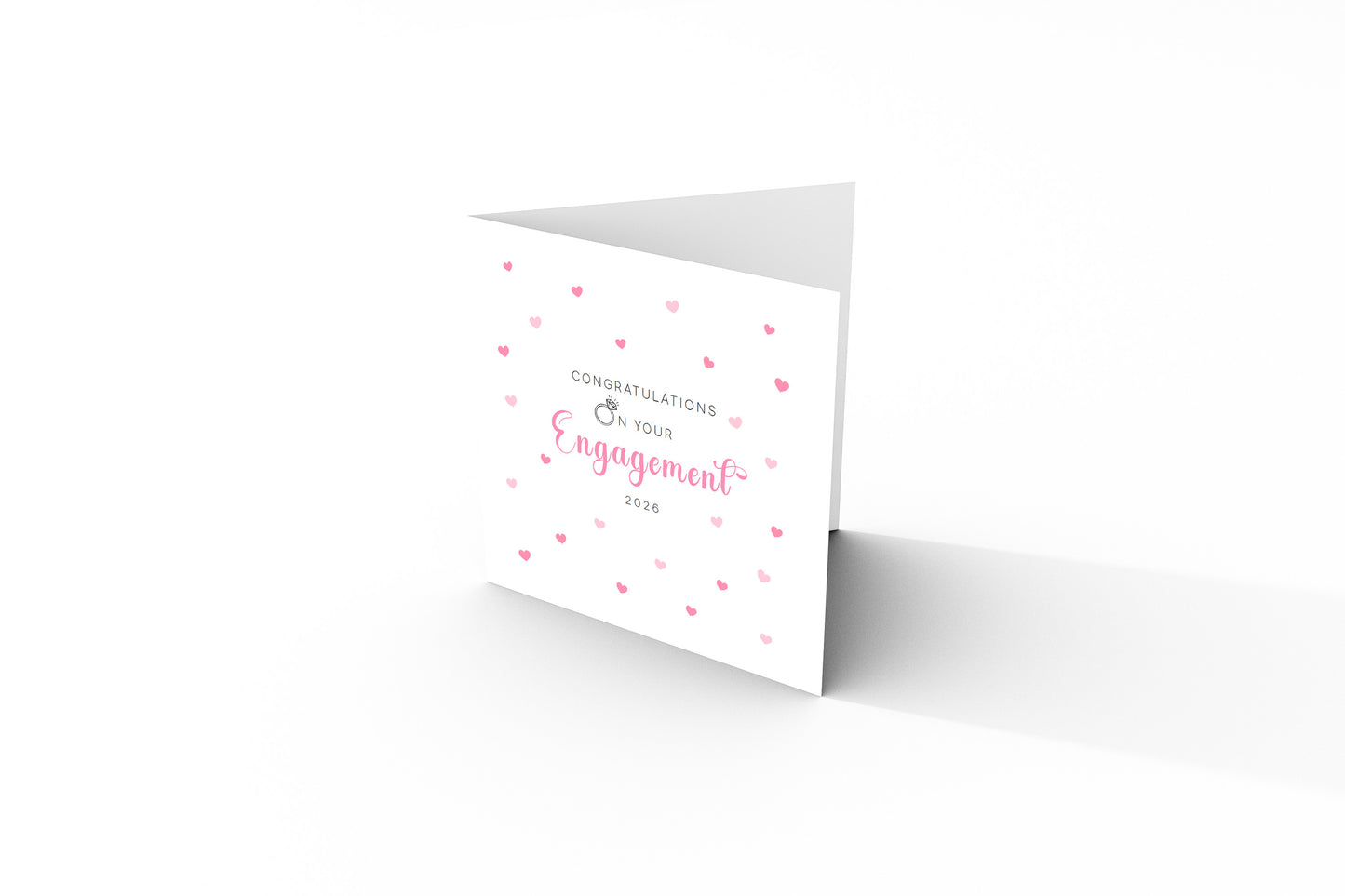 Engagement Card 2026 – Congratulations on Your Engagement Card – Ring and Pink Hearts Design – Romantic Engagement Card for Newly Engaged Couple, Him or Her - Pink Envelope Included