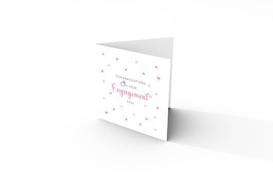 Engagement Card 2026 – Congratulations on Your Engagement Card – Ring and Pink Hearts Design – Romantic Engagement Card for Newly Engaged Couple, Him or Her - Pink Envelope Included