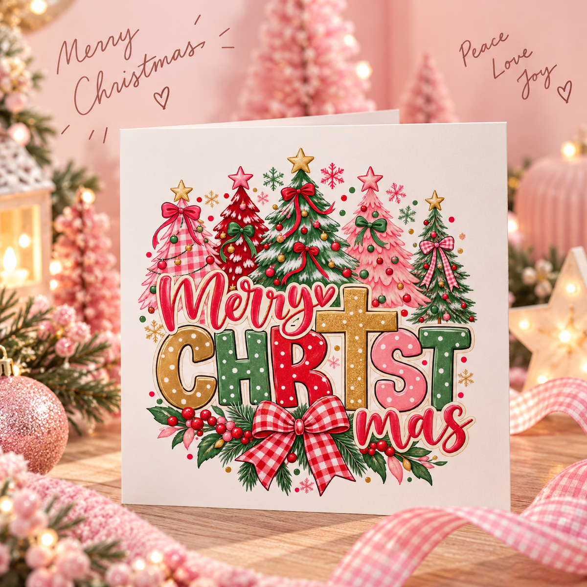 Cute Religious Christmas Trees Card – Merry Christmas 🎄🎀