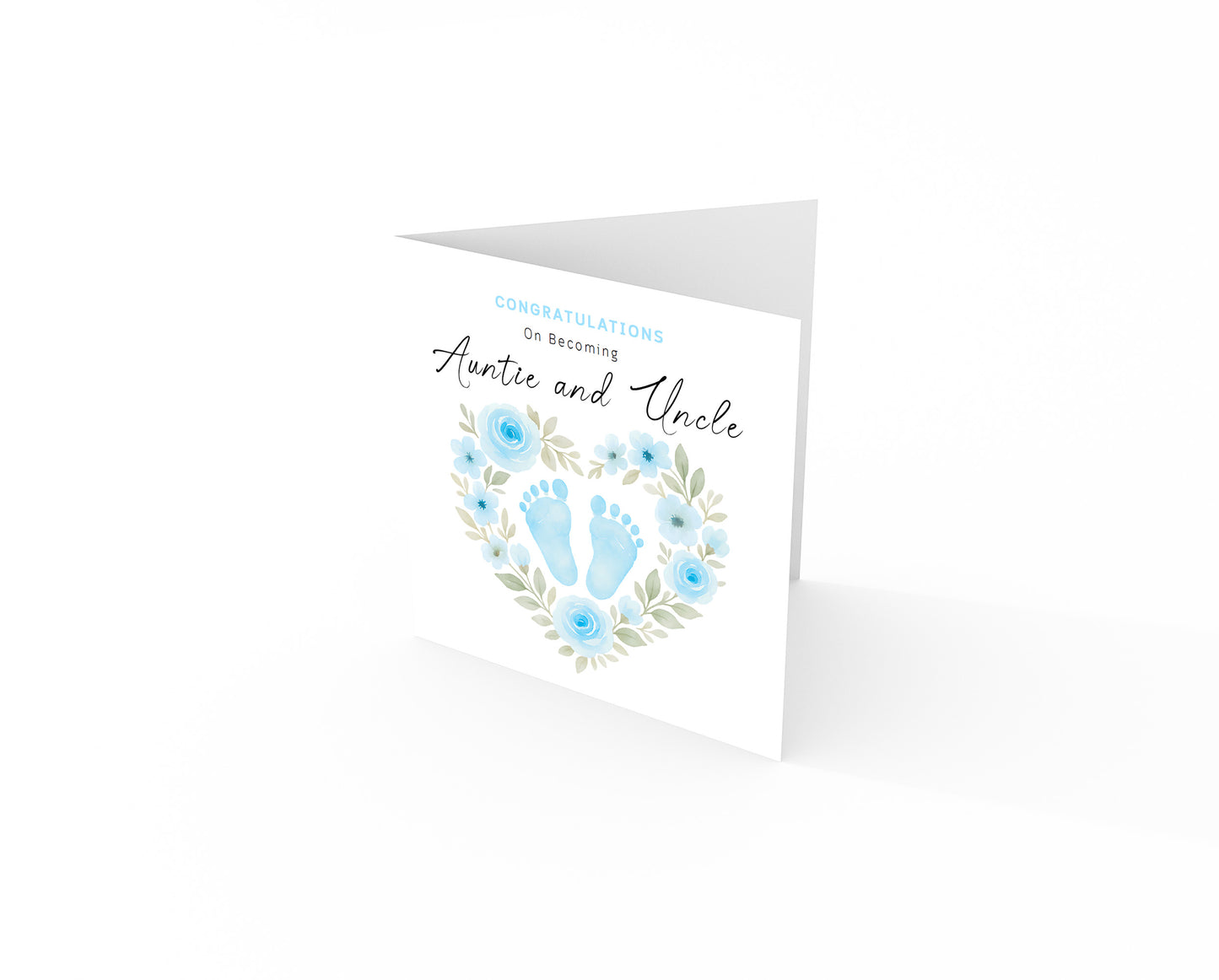 Personalised New Baby Boy Card – Congratulations On Becoming Mum & Dad, Auntie & Uncle, Grandpa & Grandma – Blue Baby Feet design - Blue Envelope Included