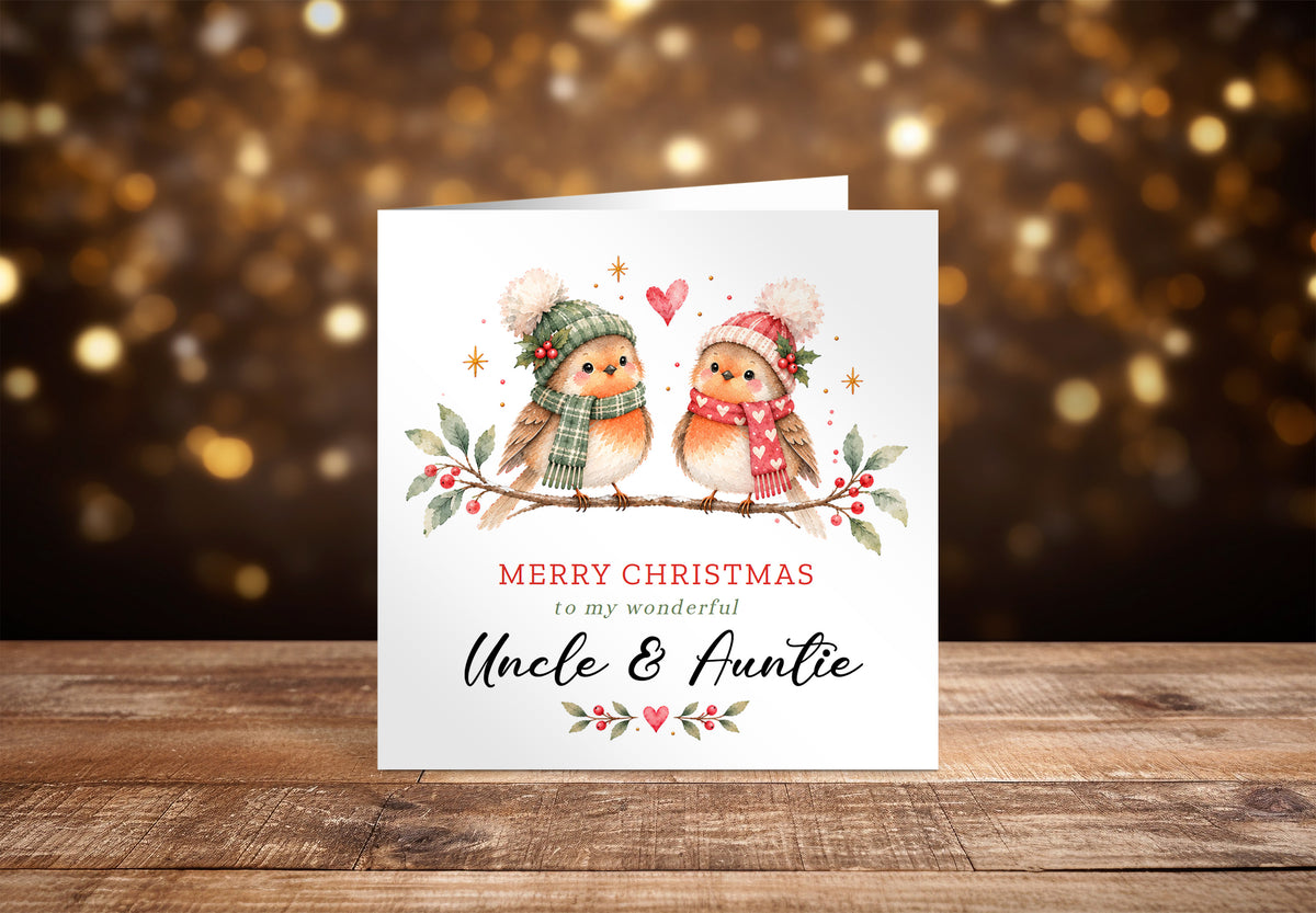 Cute Robin Christmas Card for Auntie & Uncle – Merry Christmas Greeting Card